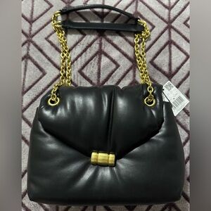 Mango Bags Black Faux Leather/ Gold Hardware Chain & Magnetic Buckle Closure